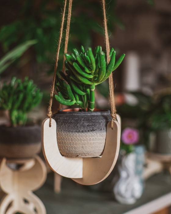 kwietnik drewniany wiszący - Boho