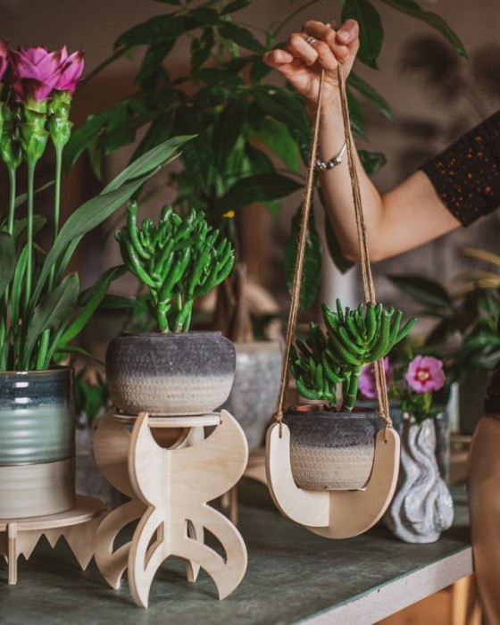 kwietnik drewniany wiszący - Boho