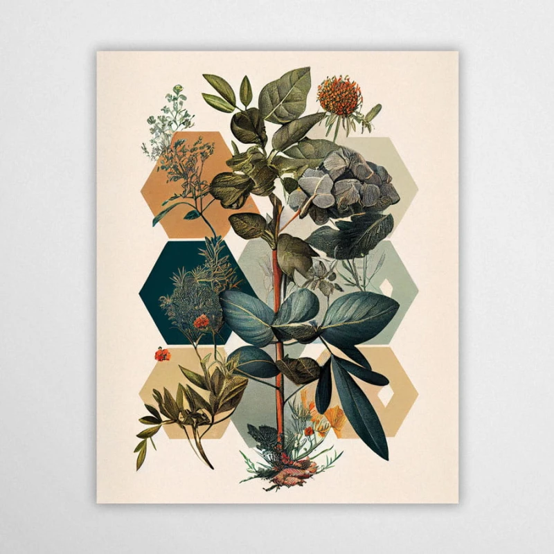 geo roślinne Hex - plakat