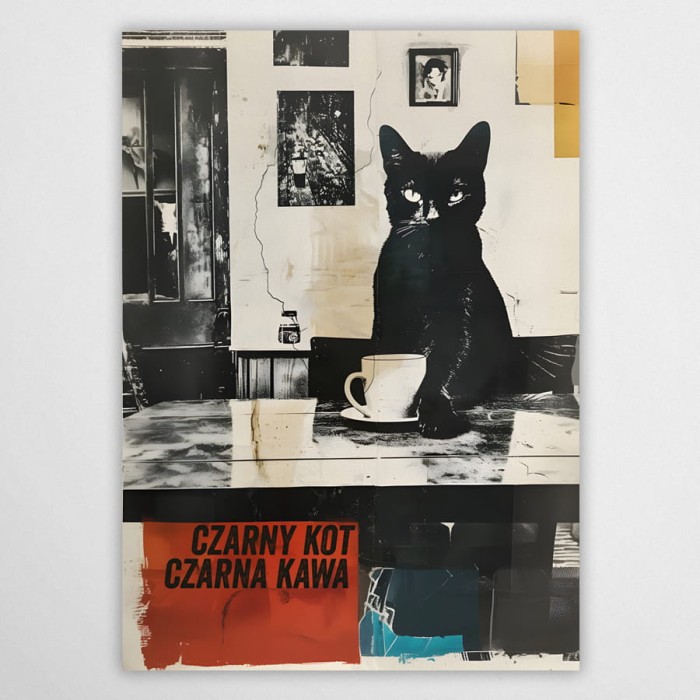 czarny Kot czarna Kawa - plakat