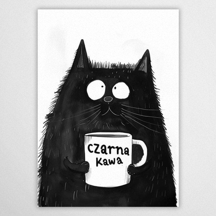 czarny Kot czarna Kawa - plakat