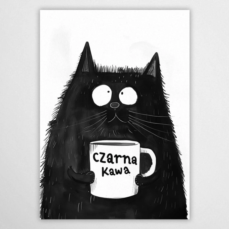 czarny Kot czarna Kawa - plakat
