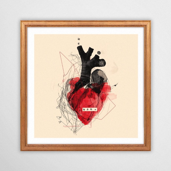 kardio - plakat serce w drewnianej ramie