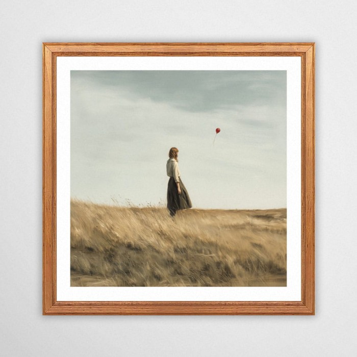 czerwony balon - plakat w drewnianej ramie