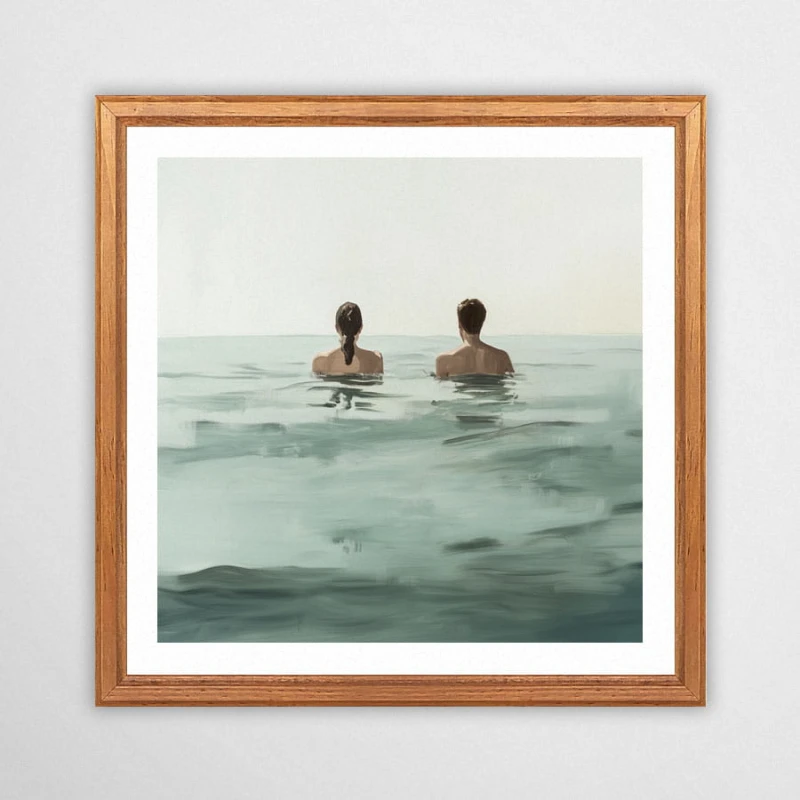 kąpiel w morzu - plakat w drewnianej ramie