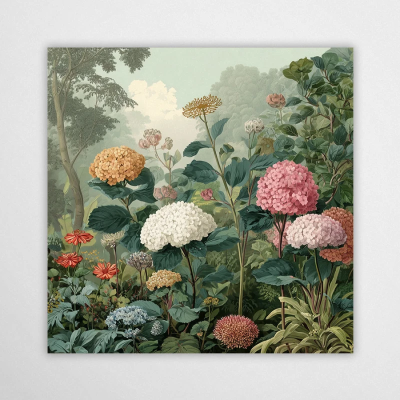 ogród hortensji - plakat botaniczny
