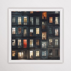 kamienica - plakat w białej drewnianej ramie