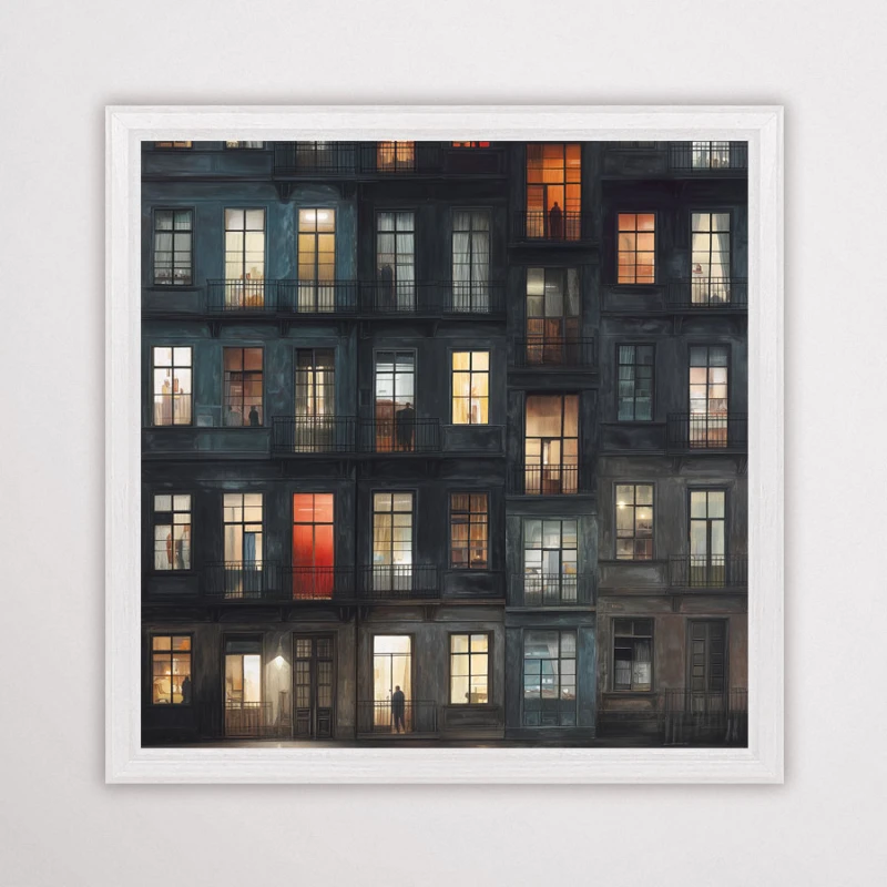 kamienica - plakat w białej drewnianej ramie