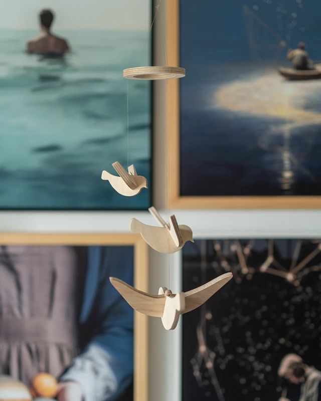 ptaszki drewniane - mobilek