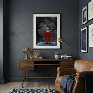 Nowoczesny plakat z Mikołajem Kopernikiem z serii Wielcy Naukowcy od Made for Home. Artystyczna grafika na ścianę w formie kolażu, idealna do gabinetu lub salonu. Elegancka dekoracja ścienna z motywem astronomicznym.